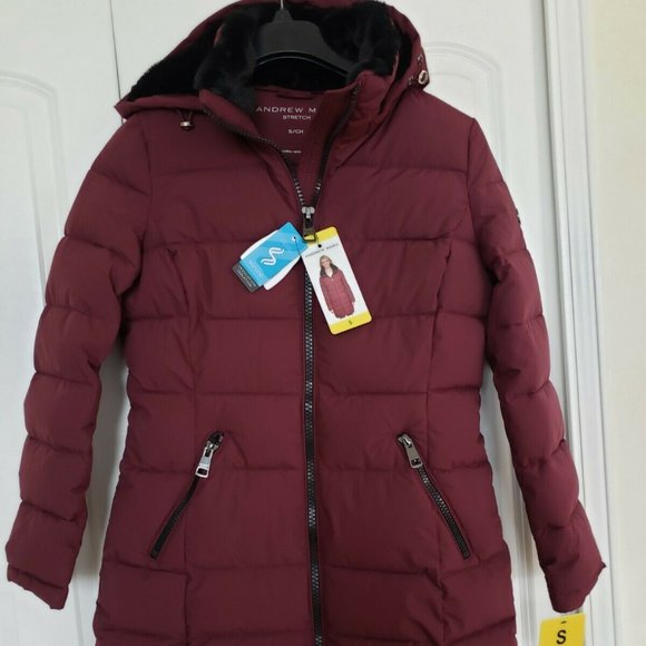 Andrew Marc Ladies' Long Stretch Parka OXBLOOD - Picture 3 of 14